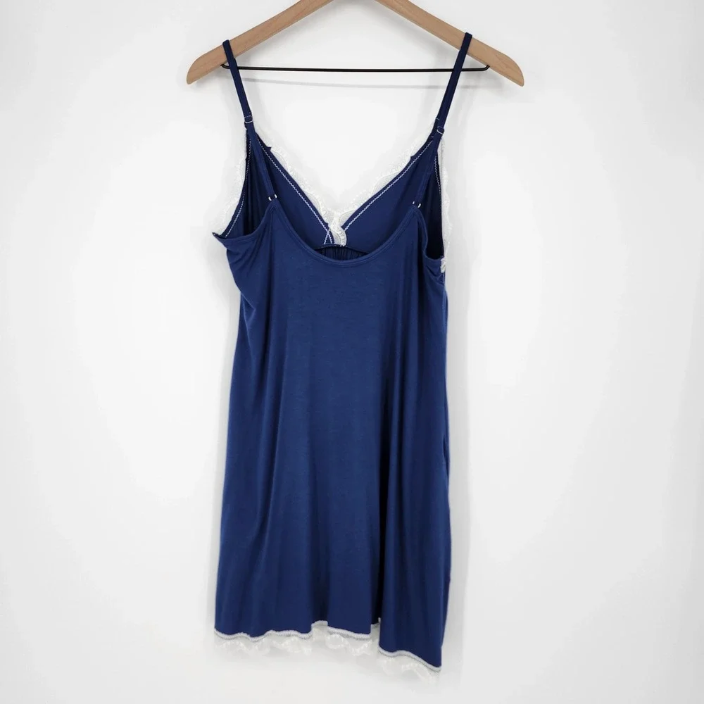 Cupshe NWT‎ Navy Lace Trim Nightgown Slip Dress Womens Small Babydoll Coquette